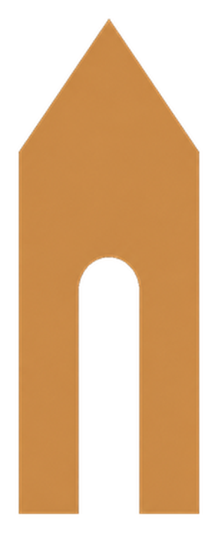 The Garib Property mark: a tall narrow house with a doorway cut straight through it.